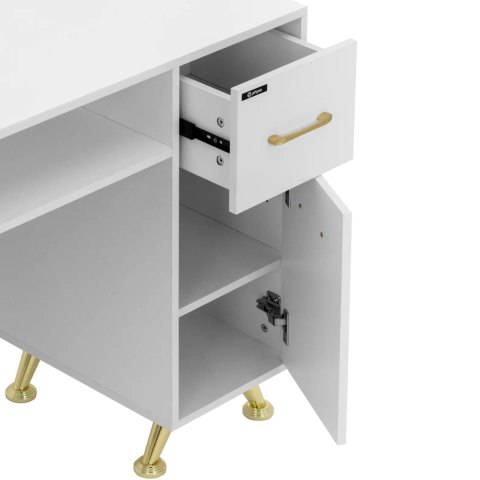 Biurko kosmetyczne do manicure 2 szuflady 2 szafki - biało złote Biurko kosmetyczne do manicure 2 szuflady 2 szafki - biało złote