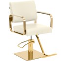 Fotel fryzjerski barberski kosmetyczny z podnóżkiem Physa OTLEY - kremowo złoty