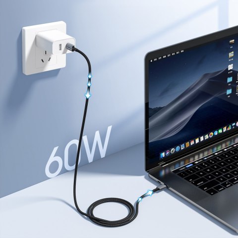 Kabel przewód USB-C - USB-C PD 60W w oplocie XCC-1014 - szary Kabel przewód USB-C - USB-C PD 60W w oplocie XCC-1014 - szary