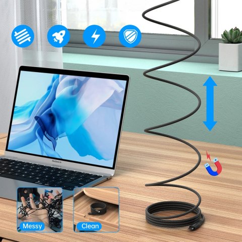 Kabel przewód USB-C-USB-C z organizererm magnetycznym PD 3.1 240W 1.8m - czarny Kabel przewód USB-C-USB-C z organizererm magnetycznym PD 3.1 240W 1.8m - czarny