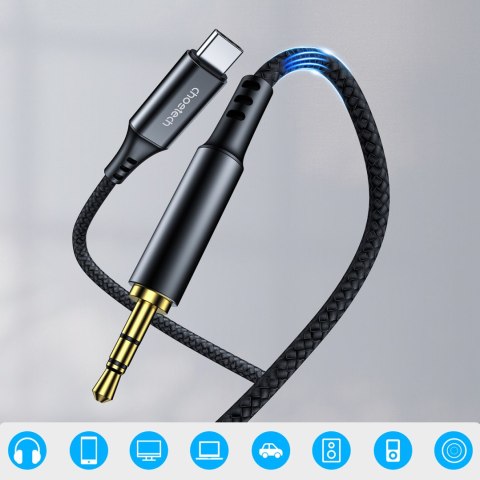 Kabel przewód audio AUX USB-C - mini jack 3.5mm 2 m - czarny Kabel przewód audio AUX USB-C - mini jack 3.5mm 2 m - czarny