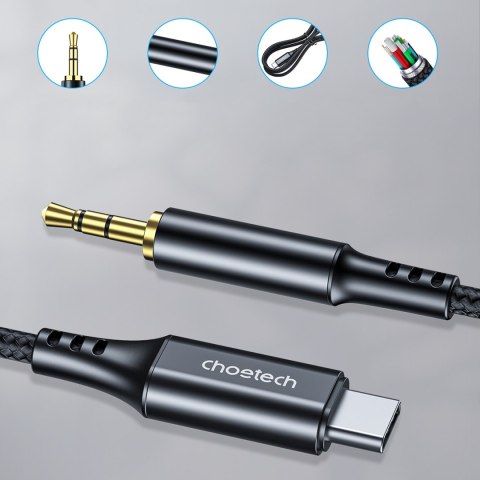 Kabel przewód audio AUX USB-C - mini jack 3.5mm 2 m - czarny Kabel przewód audio AUX USB-C - mini jack 3.5mm 2 m - czarny