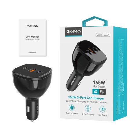 Ładowarka samochodowa 160W 2x USB-C PD 3.1 1x USB-A - czarna Ładowarka samochodowa 160W 2x USB-C PD 3.1 1x USB-A - czarna