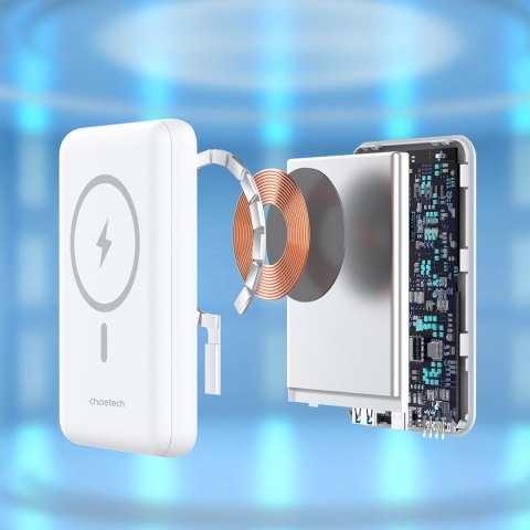 Powerbank 10000 mAh 20W MagSafe USB-A USB-C funkcja podstawki - biały Powerbank 10000 mAh 20W MagSafe USB-A USB-C funkcja podstawki - biały