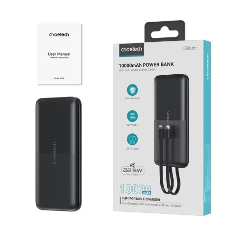 Powerbank 10000 mAh 22.5W USB-A USB-C micro USB z kablem USB-C i Lightning - czarny Powerbank 10000 mAh 22.5W USB-A USB-C micro USB z kablem USB-C i Lightning - czarny