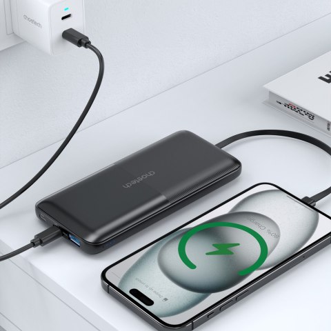 Powerbank 10000 mAh 22.5W USB-A USB-C micro USB z kablem USB-C i Lightning - czarny Powerbank 10000 mAh 22.5W USB-A USB-C micro USB z kablem USB-C i Lightning - czarny