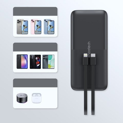 Powerbank 10000 mAh 22.5W USB-A USB-C micro USB z kablem USB-C i Lightning - czarny Powerbank 10000 mAh 22.5W USB-A USB-C micro USB z kablem USB-C i Lightning - czarny