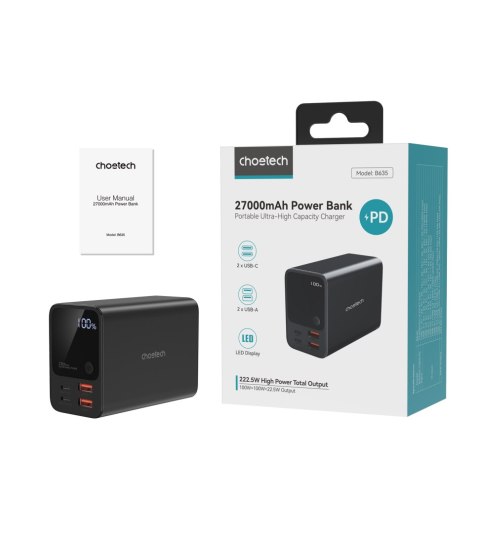 Powerbank stacja zasilania 27000 mAh 2x USB-A 2x USB-C 100W - czarny Powerbank stacja zasilania 27000 mAh 2x USB-A 2x USB-C 100W - czarny