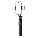 Selfie stick teleskopowy z pilotem + 2x lampka LED stojak tripod na telefon 1.3m aluminium - czarny