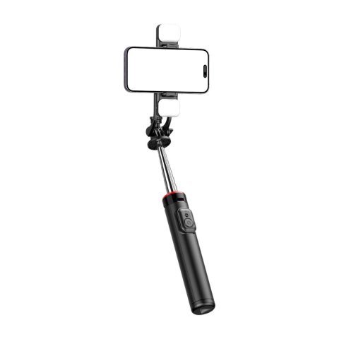 Selfie stick teleskopowy z pilotem + 2x lampka LED stojak tripod na telefon 1.3m - czarny