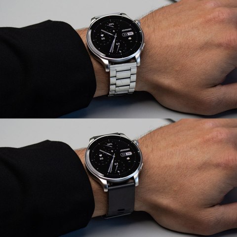 Smartwatch okrągły Venture Series z opcją odbierania połączeń + srebrna bransoleta - szary Smartwatch okrągły Venture Series z opcją odbierania połączeń + srebrna bransoleta - szary