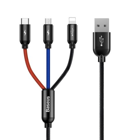 3w1 Kabel przewód USB-A - micro USB / iPhone Lightning / USB-C 3.5A 0.3m - czarny 3w1 Kabel przewód USB-A - micro USB / iPhone Lightning / USB-C 3.5A 0.3m - czarny