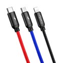 3w1 Kabel przewód USB-A - micro USB / iPhone Lightning / USB-C 3.5A 0.3m - czarny 3w1 Kabel przewód USB-A - micro USB / iPhone Lightning / USB-C 3.5A 0.3m - czarny
