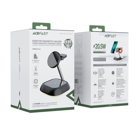 3w1 Stacja ładująca indukcyjna E16 15W do telefonu słuchawek zegarka - czarna 3w1 Stacja ładująca indukcyjna E16 15W do telefonu słuchawek zegarka - czarna