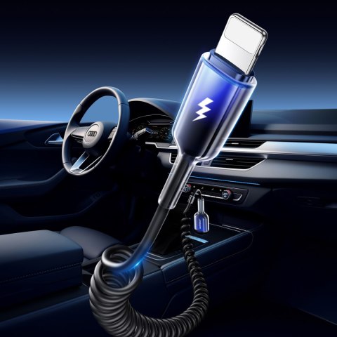 Kabel przewód spiralny USB-A - iPhone Lightning Crystal-Clear Series 3A 1.5m - czarny Kabel przewód spiralny USB-A - iPhone Lightning Crystal-Clear Series 3A 1.5m - czarny