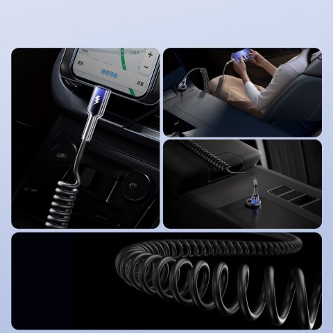 Kabel przewód spiralny USB-A - iPhone Lightning Crystal-Clear Series 3A 1.5m - czarny Kabel przewód spiralny USB-A - iPhone Lightning Crystal-Clear Series 3A 1.5m - czarny