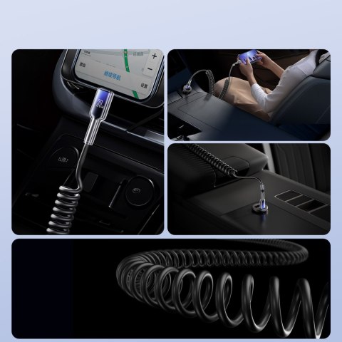 Kabel przewód spiralny USB-C - iPhone Lightning Crystal-Clear Series 30W 1.5m - czarny Kabel przewód spiralny USB-C - iPhone Lightning Crystal-Clear Series 30W 1.5m - czarny