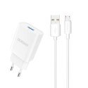 Ładowarka sieciowa USB-A 2.1A + kabel USB-A - microUSB - biała Ładowarka sieciowa USB-A 2.1A + kabel USB-A - microUSB - biała