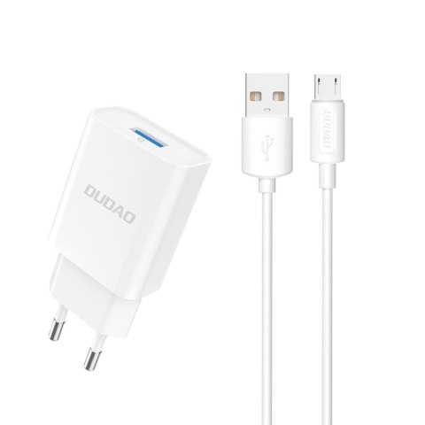 Ładowarka sieciowa USB-A 2.1A + kabel USB-A - microUSB - biała Ładowarka sieciowa USB-A 2.1A + kabel USB-A - microUSB - biała
