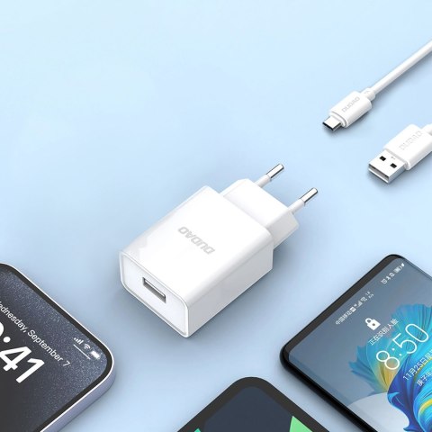 Ładowarka sieciowa USB-A 2.1A + kabel USB-A - microUSB - biała Ładowarka sieciowa USB-A 2.1A + kabel USB-A - microUSB - biała