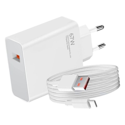 Ładowarka sieciowa Xiaomi 67W 6.2A USB-A z kablem USB-C - biała Ładowarka sieciowa Xiaomi 67W 6.2A USB-A z kablem USB-C - biała