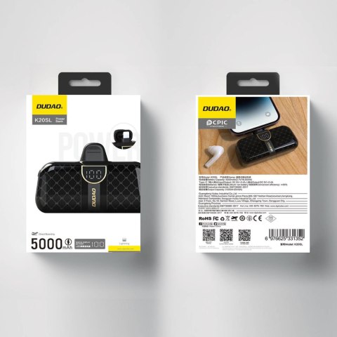 Mini powerbank 5000mAh do telefonu iPhone Lightning i USB-C - czarny Mini powerbank 5000mAh do telefonu iPhone Lightning i USB-C - czarny