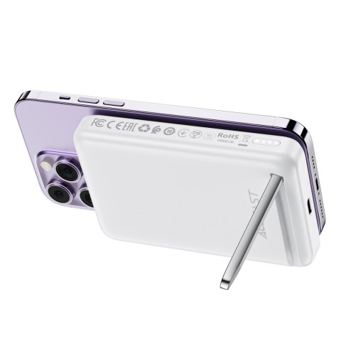 Powerbank 10000mAh indukcyjny magnetyczny z opcją podstawki PD 20W + kabel - biały Powerbank 10000mAh indukcyjny magnetyczny z opcją podstawki PD 20W + kabel - biały