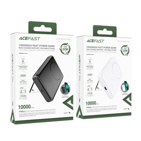 Powerbank 10000mAh indukcyjny magnetyczny z opcją podstawki PD 20W + kabel - biały Powerbank 10000mAh indukcyjny magnetyczny z opcją podstawki PD 20W + kabel - biały