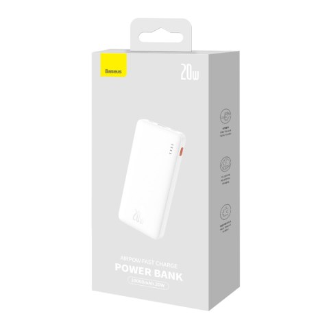 Powerbank Airpow 20W 10000mAh z kablem USB-A - USB-C 30cm - biały