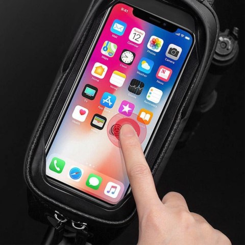 Sakwa rowerowa na ramę pancerna z kieszonką na telefon nawigację 1.7l - czarna Sakwa rowerowa na ramę pancerna z kieszonką na telefon nawigację 1.7l - czarna