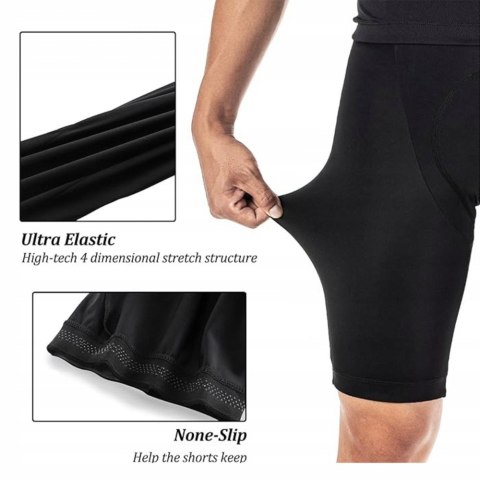 Spodenki rowerowe kolarskie krótkie na szelkach z wkładką XL - czarne Spodenki rowerowe kolarskie krótkie na szelkach z wkładką XL - czarne