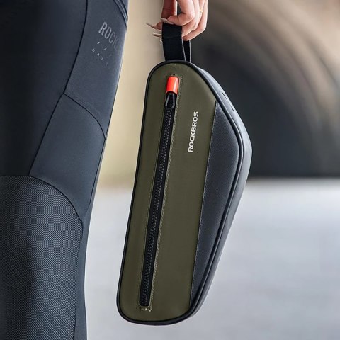 Torba rowerowa na ramę roweru z kieszenią boczną 1.7l - zielono-czarna Torba rowerowa na ramę roweru z kieszenią boczną 1.7l - zielono-czarna