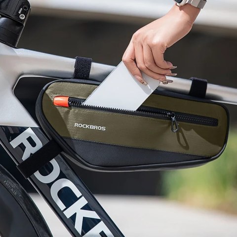 Torba rowerowa na ramę roweru z kieszenią boczną 1.7l - zielono-czarna Torba rowerowa na ramę roweru z kieszenią boczną 1.7l - zielono-czarna