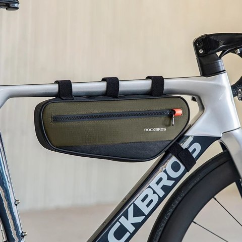 Torba rowerowa na ramę roweru z kieszenią boczną 1.7l - zielono-czarna Torba rowerowa na ramę roweru z kieszenią boczną 1.7l - zielono-czarna