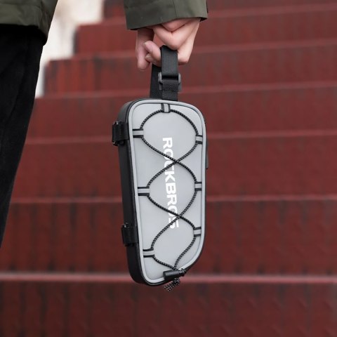 Torba sakwa rowerowa mocowana na ramę 0.9l - srebrna Torba sakwa rowerowa mocowana na ramę 0.9l - srebrna