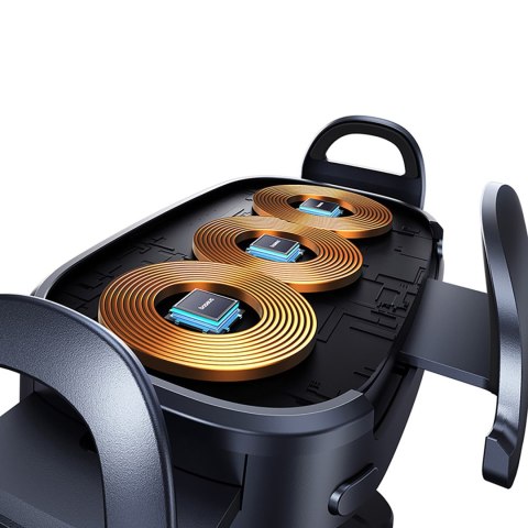 Uchwyt samochodowy na kratkę z ładowarką indukcyjną z potrójną cewką - czarny Uchwyt samochodowy na kratkę z ładowarką indukcyjną z potrójną cewką - czarny