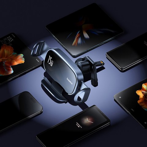 Uchwyt samochodowy na kratkę z ładowarką indukcyjną z potrójną cewką - czarny Uchwyt samochodowy na kratkę z ładowarką indukcyjną z potrójną cewką - czarny