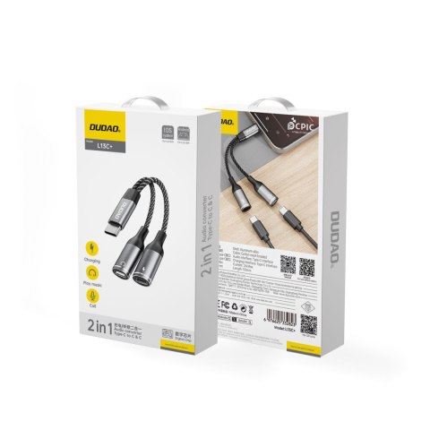 2w1 Adapter przejściówka rozdzielacz USB-C na zasilanie i słuchawki - szary 2w1 Adapter przejściówka rozdzielacz USB-C na zasilanie i słuchawki - szary