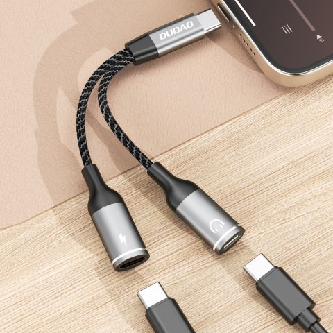 2w1 Adapter przejściówka rozdzielacz USB-C na zasilanie i słuchawki - szary 2w1 Adapter przejściówka rozdzielacz USB-C na zasilanie i słuchawki - szary