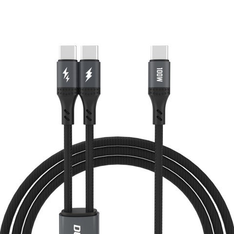 2w1 Kabel przewód L3F do ładowania 2 telefonów USB-C - 2x USB-C 100W 1.2m - czarny 2w1 Kabel przewód L3F do ładowania 2 telefonów USB-C - 2x USB-C 100W 1.2m - czarny