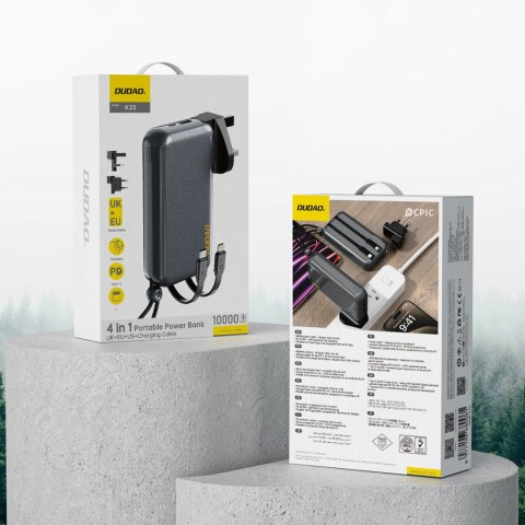 2w1 Ładowarka sieciowa UK US EU + powerbank 10000mAh USB-C USB-A - szara 2w1 Ładowarka sieciowa UK US EU + powerbank 10000mAh USB-C USB-A - szara