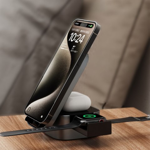 3w1 Ładowarka A11Pro+ indukcyjna 15W do telefonu smartwatcha słuchawek - czarna 3w1 Ładowarka A11Pro+ indukcyjna 15W do telefonu smartwatcha słuchawek - czarna
