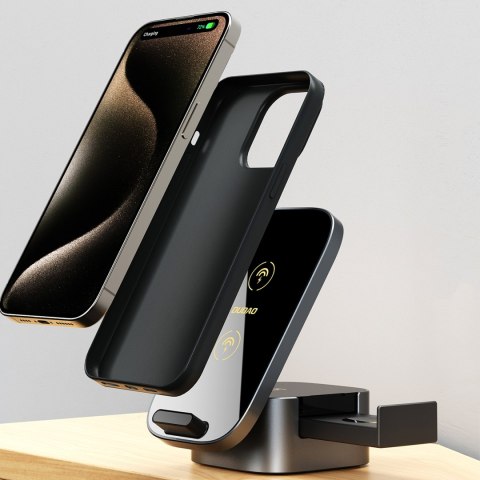 3w1 Ładowarka A11Pro+ indukcyjna 15W do telefonu smartwatcha słuchawek - czarna 3w1 Ładowarka A11Pro+ indukcyjna 15W do telefonu smartwatcha słuchawek - czarna