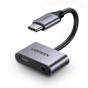 Adapter audio dwuportowy USB-C (męski) - mini jack 3.5mm / USB-C (żeński) - szary Adapter audio dwuportowy USB-C (męski) - mini jack 3.5mm / USB-C (żeński) - szary