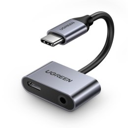 Adapter audio dwuportowy USB-C (męski) - mini jack 3.5mm / USB-C (żeński) - szary
