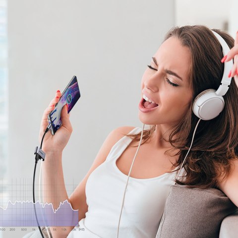 Adapter audio dwuportowy USB-C (męski) - mini jack 3.5mm / USB-C (żeński) - szary Adapter audio dwuportowy USB-C (męski) - mini jack 3.5mm / USB-C (żeński) - szary