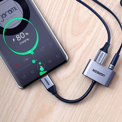 Adapter audio dwuportowy USB-C (męski) - mini jack 3.5mm / USB-C (żeński) - szary Adapter audio dwuportowy USB-C (męski) - mini jack 3.5mm / USB-C (żeński) - szary