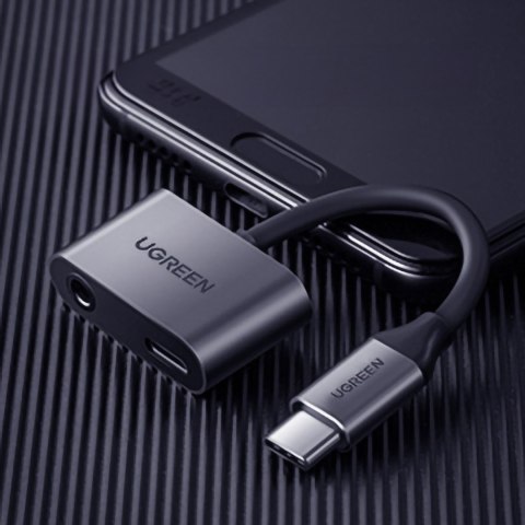 Adapter audio dwuportowy USB-C (męski) - mini jack 3.5mm / USB-C (żeński) - szary Adapter audio dwuportowy USB-C (męski) - mini jack 3.5mm / USB-C (żeński) - szary