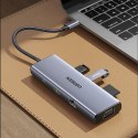 HUB Adapter USB-C - 3x USB-A 3.0 / HDMI / VGA / RJ45 / czytnik kart SD / TF / USB-C PD - szary HUB Adapter USB-C - 3x USB-A 3.0 / HDMI / VGA / RJ45 / czytnik kart SD / TF / USB-C PD - szary