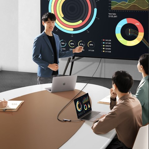 HUB Adapter USB-C - 3x USB-A 3.0 / HDMI / VGA / RJ45 / czytnik kart SD / TF / USB-C PD - szary HUB Adapter USB-C - 3x USB-A 3.0 / HDMI / VGA / RJ45 / czytnik kart SD / TF / USB-C PD - szary